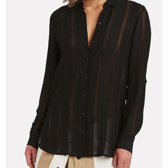 Intermix Angelina Striped Chiffon Top Blouse Black Semi Sheer M - Picture 2 of 12